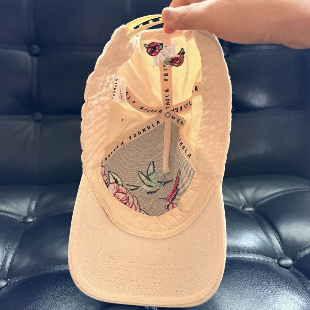 YoungLA Floral Hummingbird Embroidered Baseball Cap Beige Adjustable Cotton Hat - Picture 13 of 15